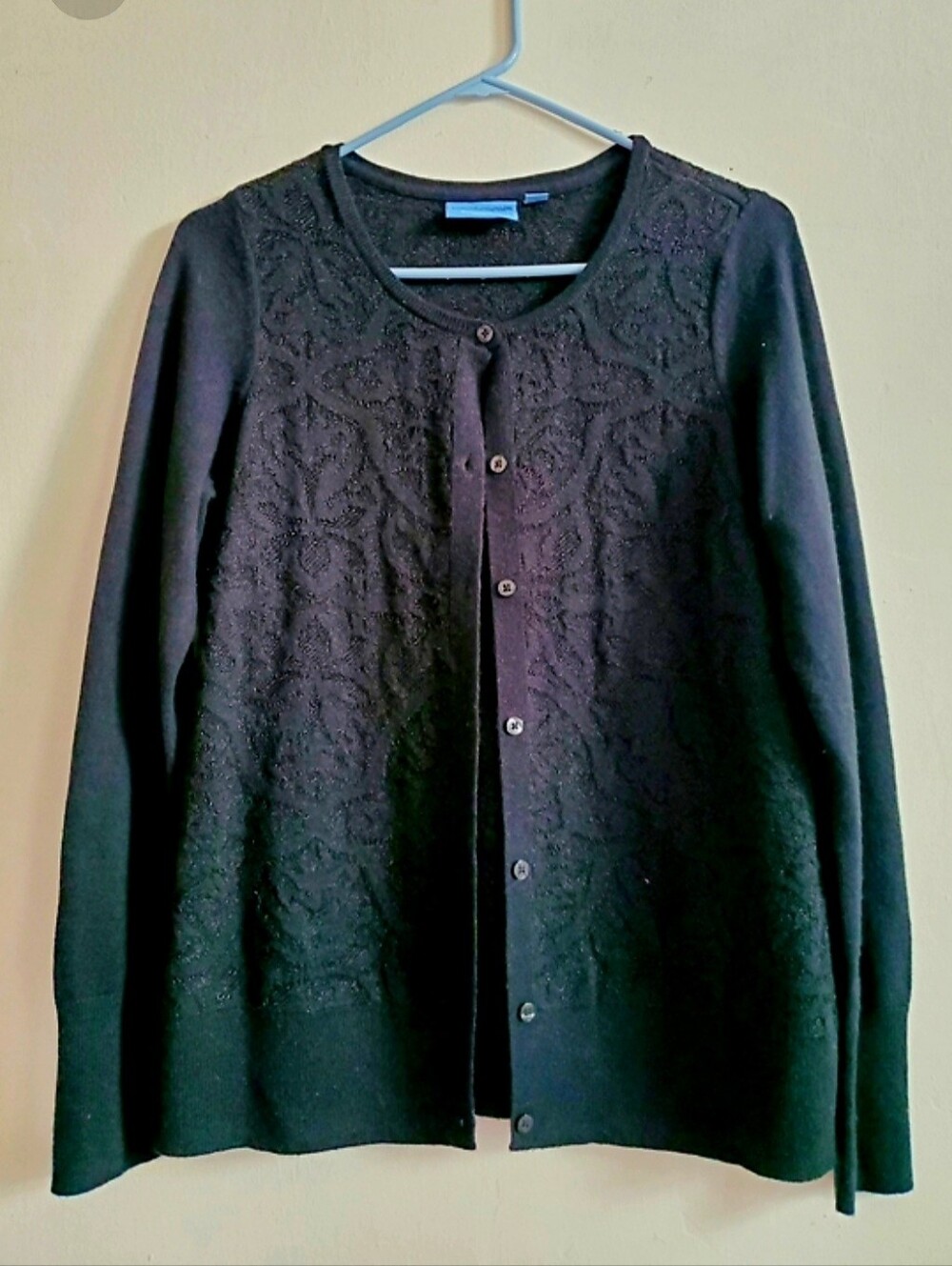 Simply Vera Vera Wang Black Textured Knit Button-Front Cardigan